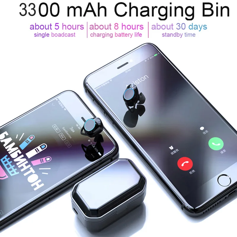 G02 TWS 5,0 Bluetooth наушники 9D стерео спортивные наушники Беспроводная гарнитура 3300 мАч светодиодный умный внешний аккумулятор держатель для телефона