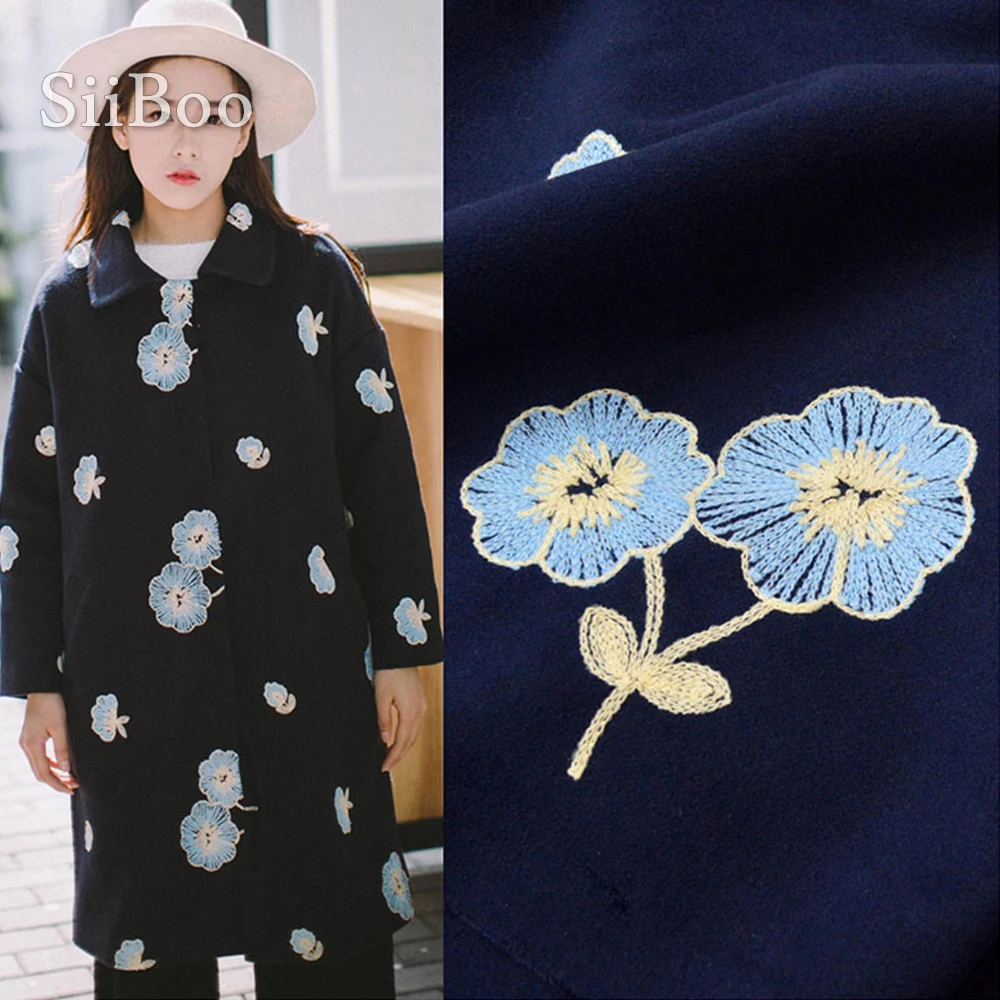Vintage Style Floral Embroidery Woolen Fabric For Autumn Winter Coat