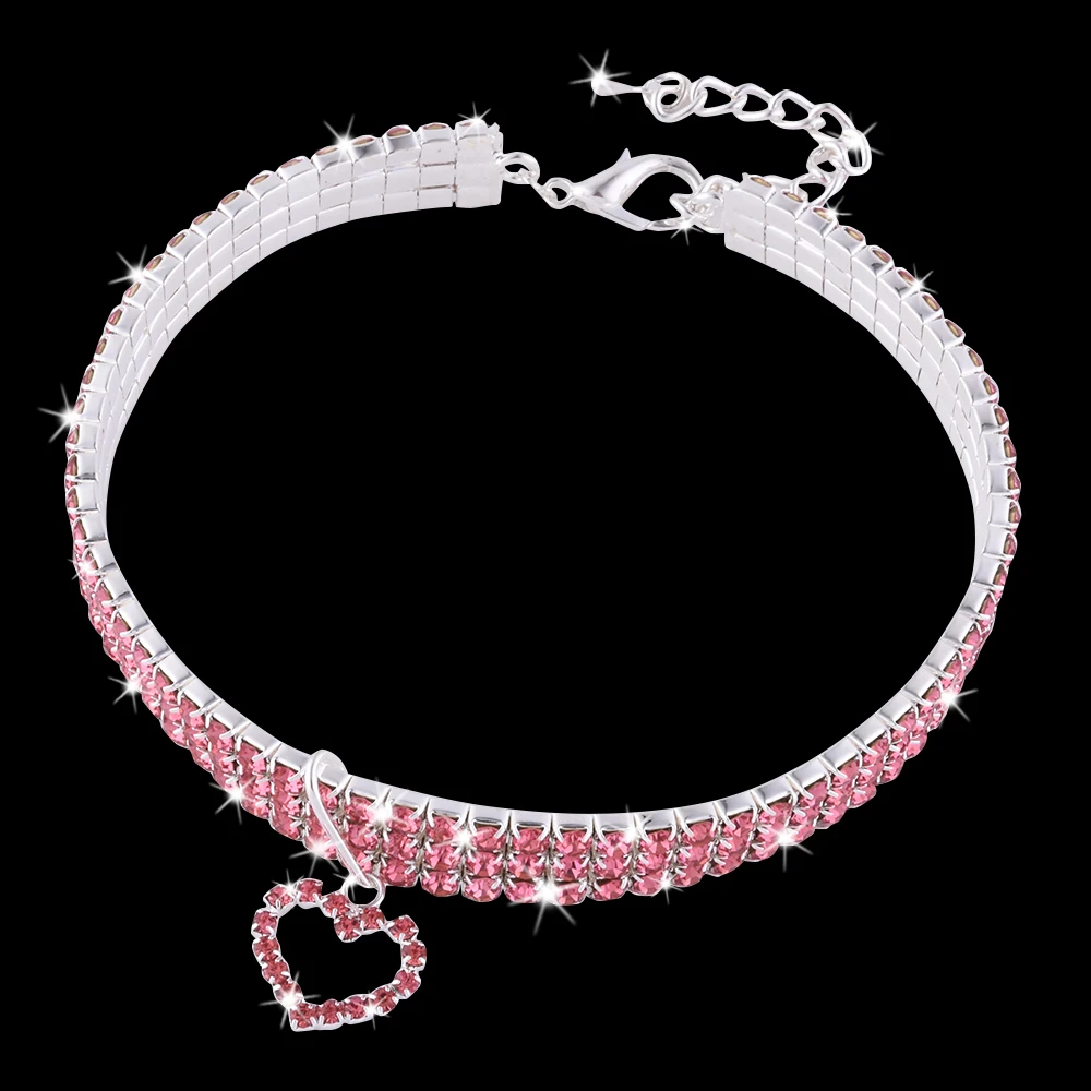 Ошейник для питомца ошейник для собаки со стразами кристалл котенок кошка ожерелье щенок драгоценный Шарм Подвеска аксессуар для собак кошек D40 - Цвет: Розовый