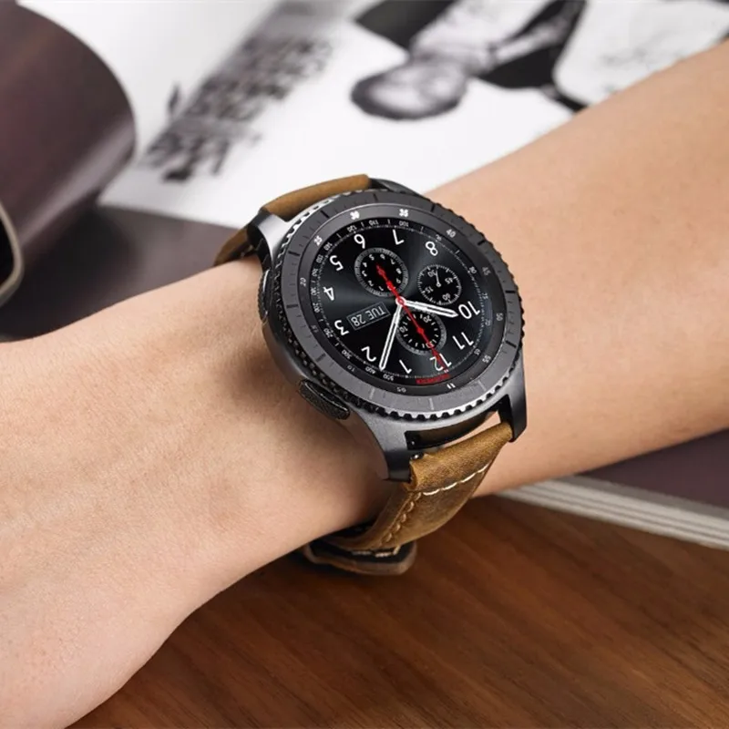 22 мм сменный ремешок из натуральной кожи для samsung gear S3 Classic/Frontier Band Galaxy Watch 46 мм ремешок для 22 мм рифлёные часы