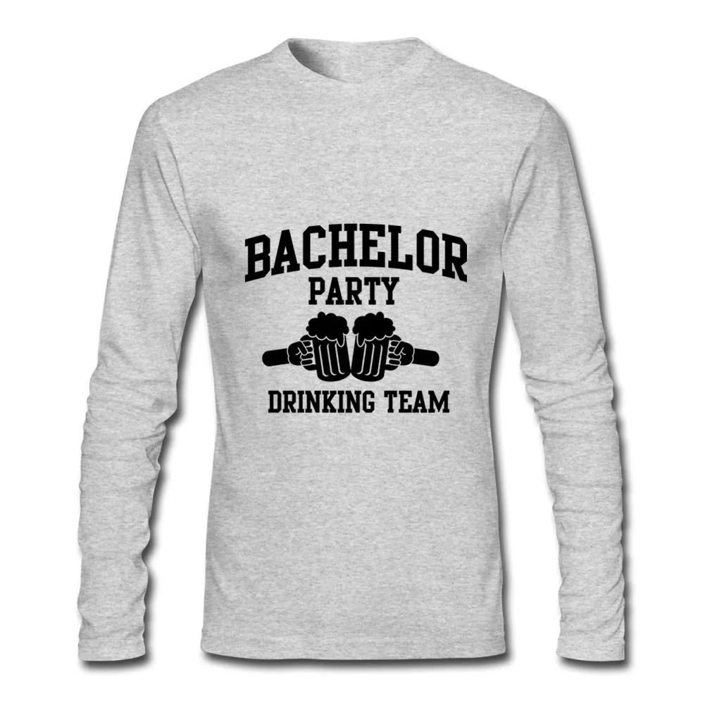Серый Большие размеры Хлопковая Футболка Модные бакалавра вечерние drinking Team Мужская футболка homme с длинными рукавами с О-образным вырезом, повседневные футболки Футболки - Цвет: Серый