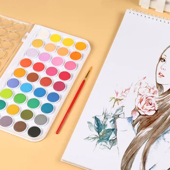 

12/24/36 Colors Solid Watercolor Paints Paint Box with Paintbrush Bright Color Professional Watercolor Pigment Set Stationary