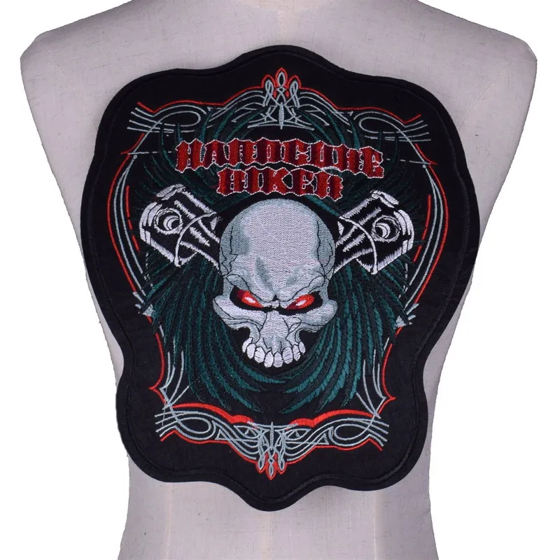 Big Punk Skull Patch Iron Biker Morale Wings Back Patch Badge Large Embroidery Patches for Clothes Jacket Jeans Applique NL210 