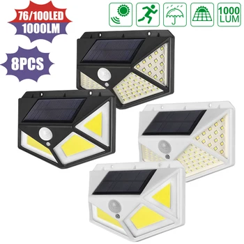 

100LED Solar Light Outdoor Solar Lamp Powered Sunlight Waterproof PIR Motion Sensor Street Light for Garden Decoration 4 sides