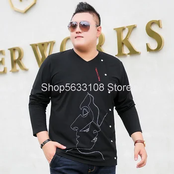 

Plus Fat Plus Size Length Sleeve T Shirt Male Loose Fat Man Men's Wear Leisure Backing Shirt Autumn Fat Top V Collar