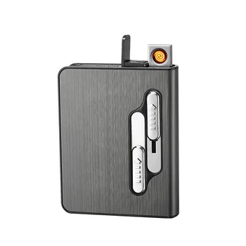 

Aluminum Alloy Portable USB Electronic 10 Pcs Cigarette Case with Lighter USB Charging Lighter Gadgets Cigarette Box