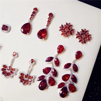 

PIGEON BLOOD RUBY BIG DROP EARRINGS FOR WOMEN HYPERBOLE CRYSTAL DIAMANT S925 STERLING-SILVER-JEWELRY VINTAGE ARETES FINE JEWELRY