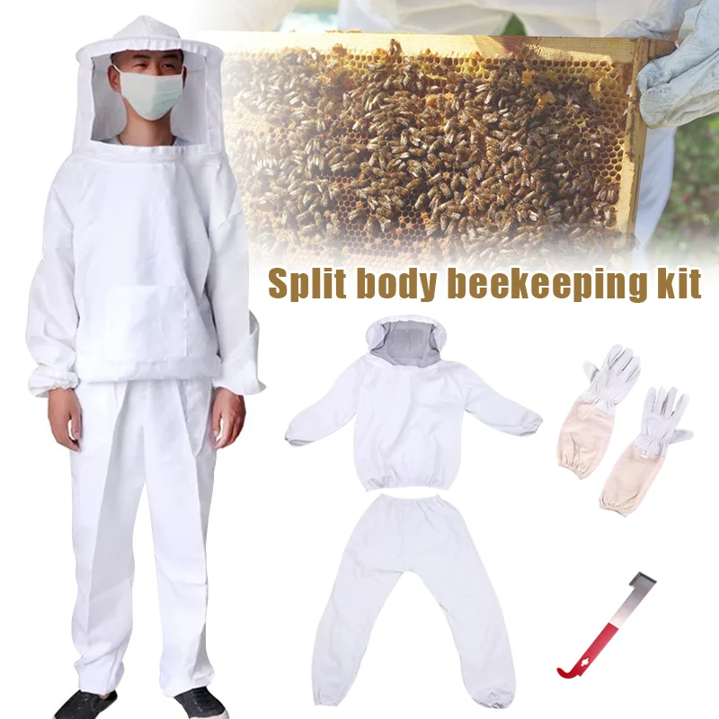 Anti-bee Protective Clothing Jackets Beekeeping Tools Breathable White Beekeeping Suit Bee Gloves J-shaped Hook Set WWO66