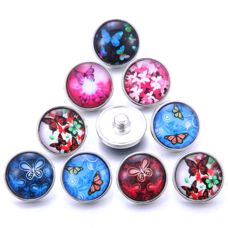 Bracelet Jewelry Metal Snap Buttons 5pcs/lot Glass Snap Jewelry Mixed Exotic Animal Pattern 18mm Glass Snap Buttons For DIY Bracelet