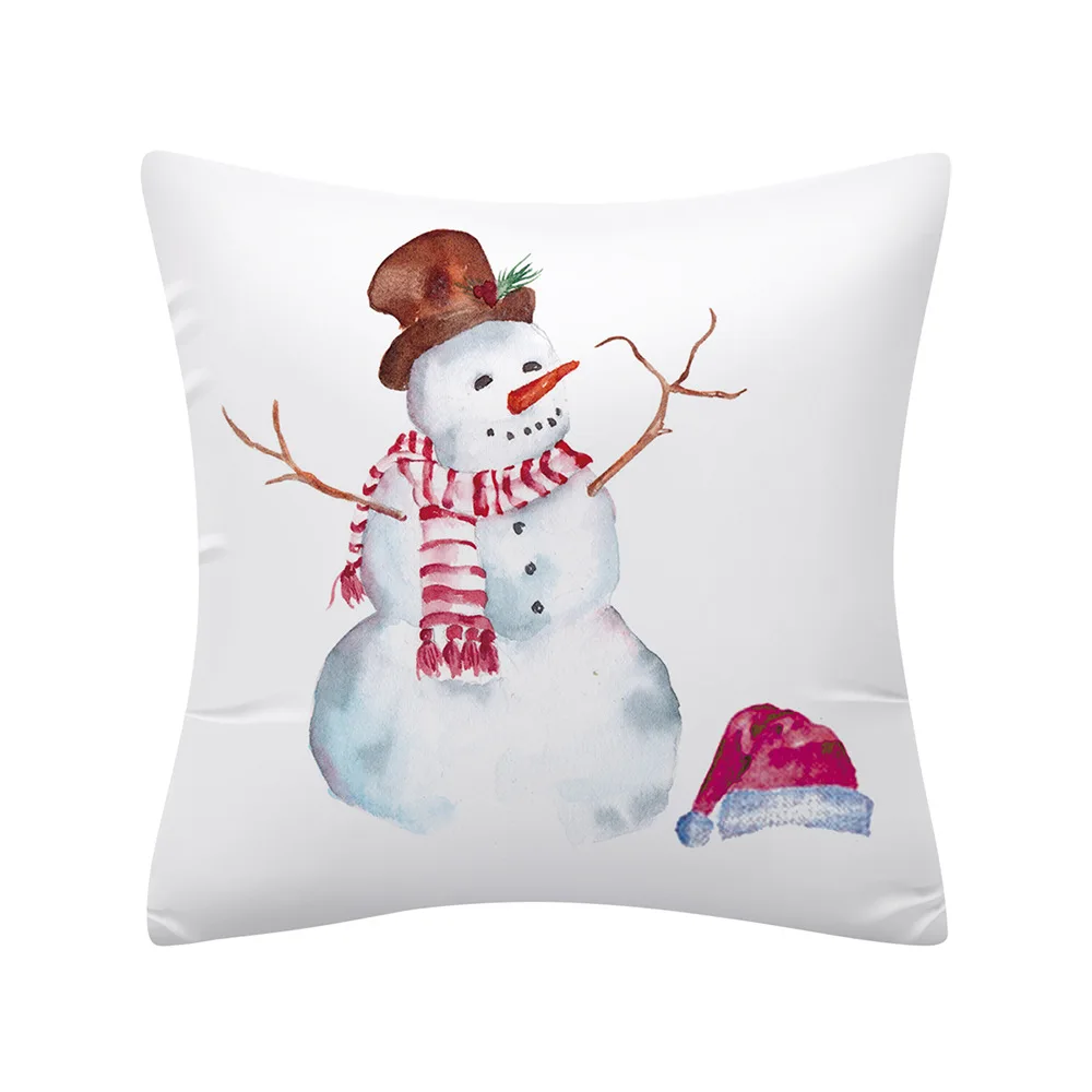 Christmas Cushion 45*45 Merry Christmas Santa Claus Red Pillows Decorative Throw Pillow Polyester White Snowman Pillowcase