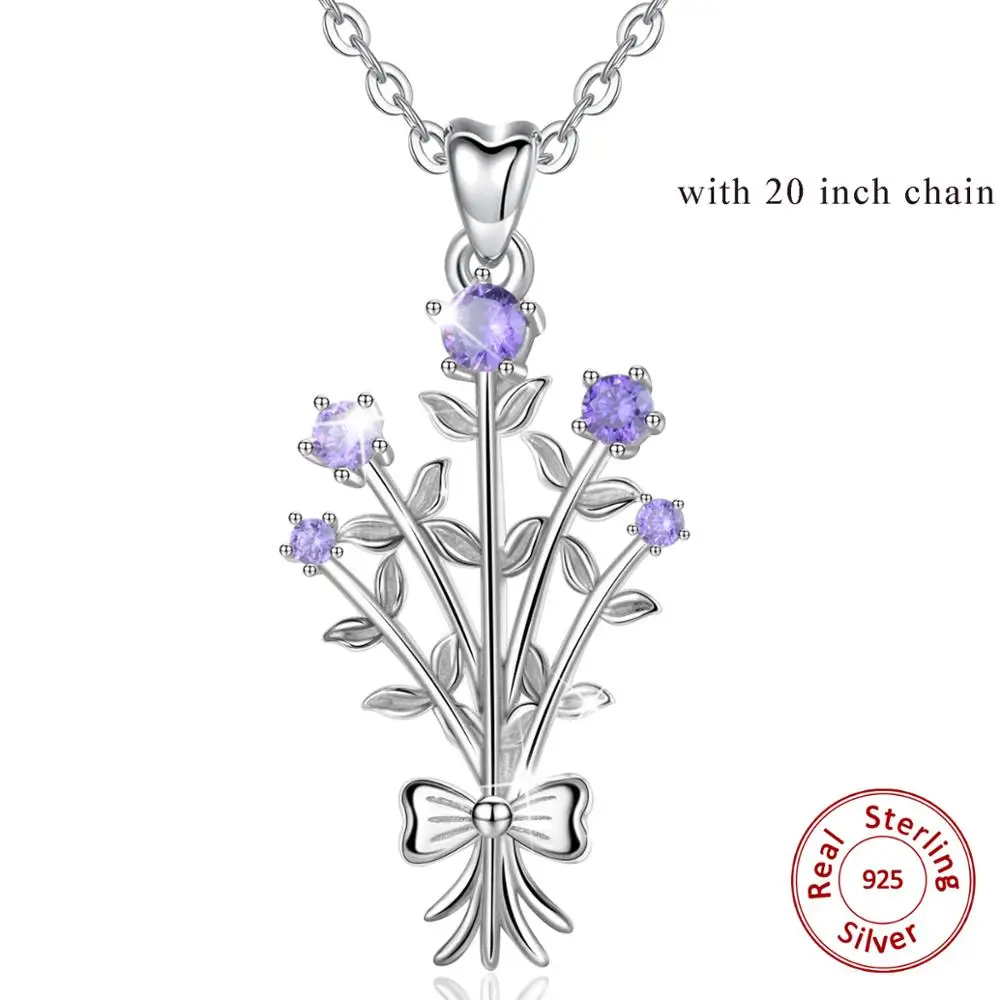 with 20 inch chain Eudora ожерелье из стерлингового серебра с фиолетовыми цветами фиолетовые подвески с фианитами женские ювелирные изделия для подарка на день рождения для подруги D510 - Окраска металла: with 20 inch chain