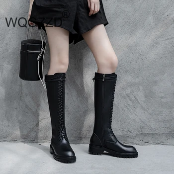 

Luxury brand high boots women's new winter shoes genuine leather British style knight boots women's riding boots zapatos mujer