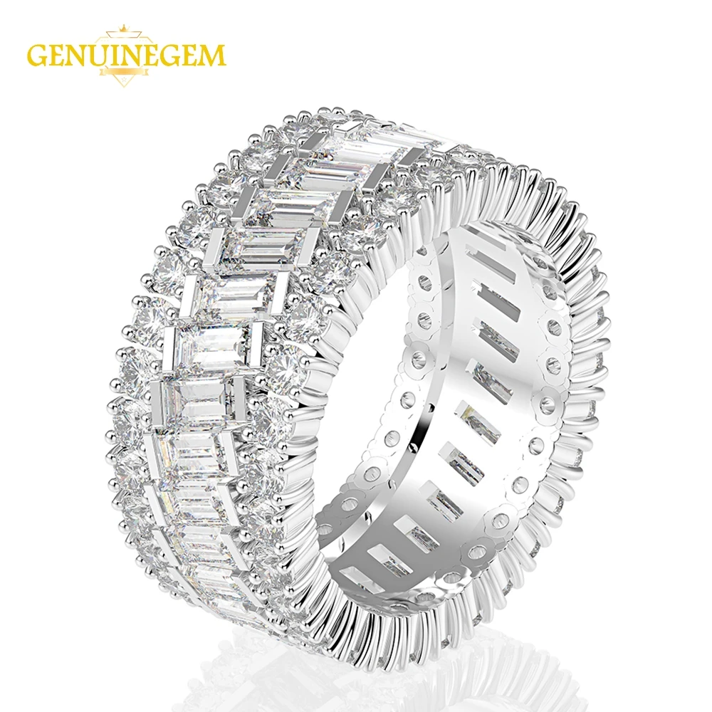 GENUINEGEM чистого серебра 925 пробы серебро создан Муассанит круг кольца для Для женщин Обручение ювелирные изделия рождественские подарки