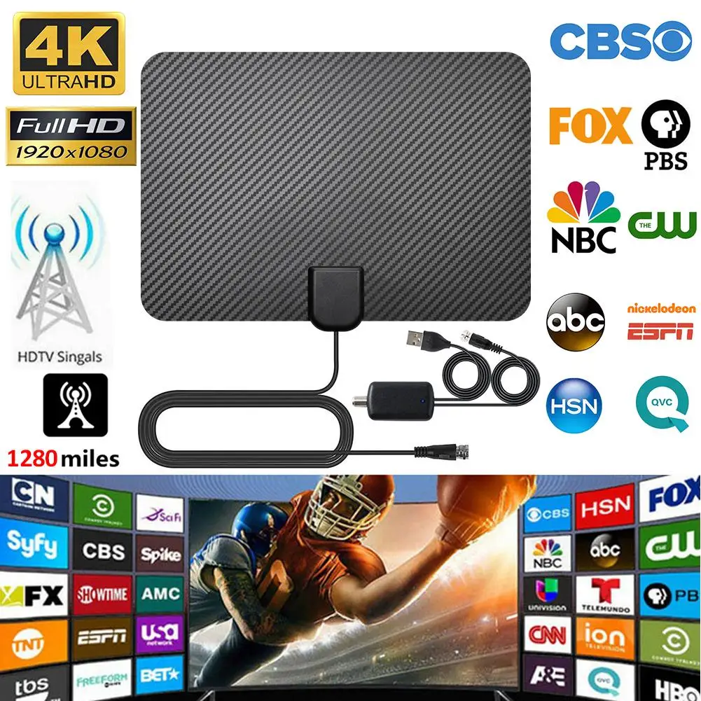 4K цифровое HDTV антенна для помещений ультратонкая усиленная диапазон 1280 миль