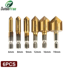 

6PCS/Set HSS Chamfer Countersink Chamfer Drill Bit 1/4" Hex Shank Wood Chamfering Cutter Power Tool Accessories 6mm-19mm