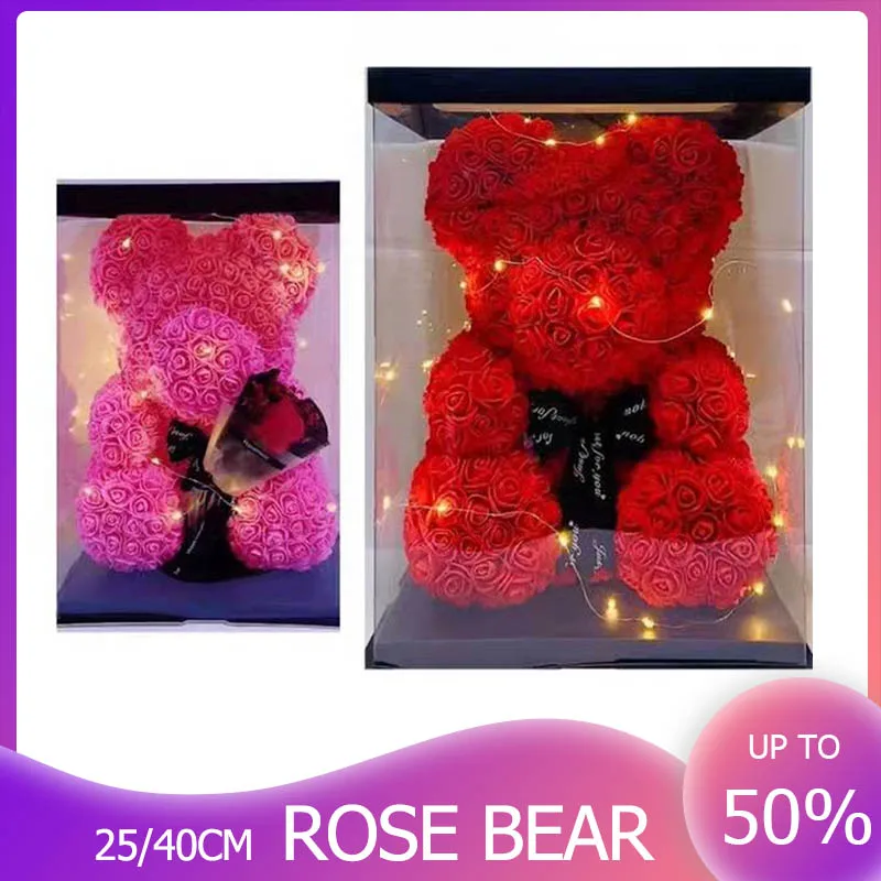 25cm Rose Bear Bear with Ribbon Valentine Birthday Anniversary Wedding Gifts US 