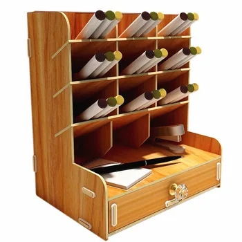Wooden Desk Organizer Multi-Functional DIY, office supply storage rack office