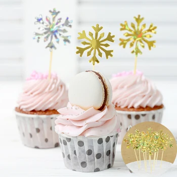 

20/50Pcs Shiny Golden Silver Snowflake Cake Topper Cold Birthday Party Cake Decoration Christmas Baking Supplies Accessories