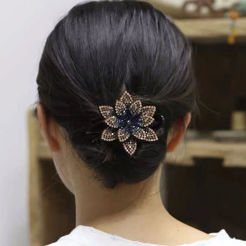 Vintage Rhinestone Flower Duckbill Hair Claws Ponytail Resin Hair Clip Shinning Headwear Hairpin Hair Combs Hair Accessories head accessories female