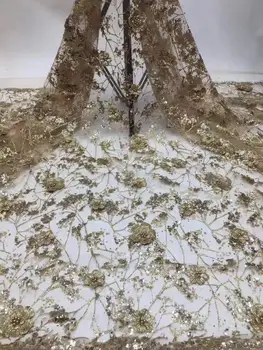 

French Net Lace Fabrics Gold Silver African Tulle Lace Fabric Embroidered Glitter Sequins Sequence Mesh Lace for Party Dress