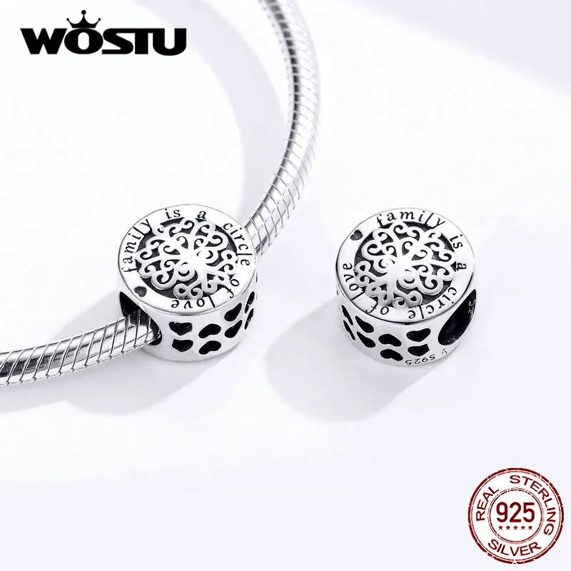 WOSTU, 925 пробы, серебряные круглые бусины, семейный круг любви, подвеска, подходит к оригинальному браслету, амулеты, серебро 925, ювелирное изделие, BKC1324