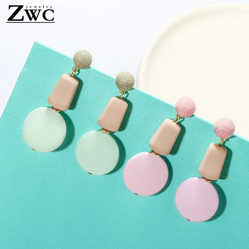 Женские Висячие серьги ZWC зеленые синие розовые висячие с геометрическим
