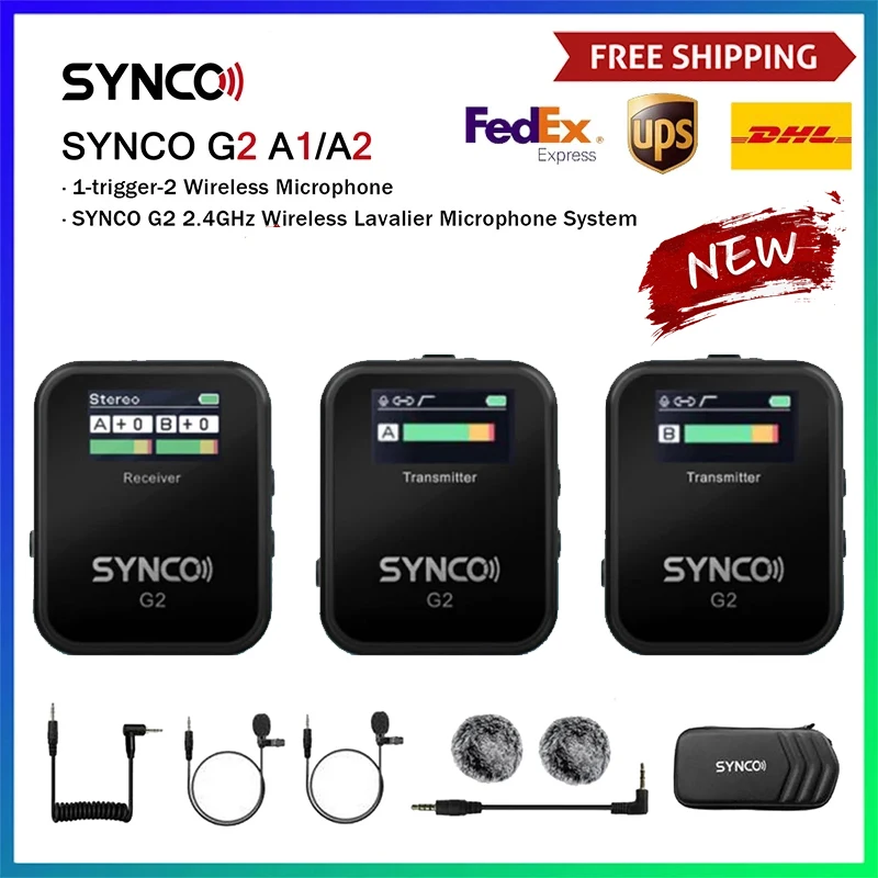 SYNCO G2 A1/A2 sistema microfono a condensatore microfono Wireless Lavalier per Smartphone fotocamera DSLR monitoraggio in tempo reale trasmissione 70M