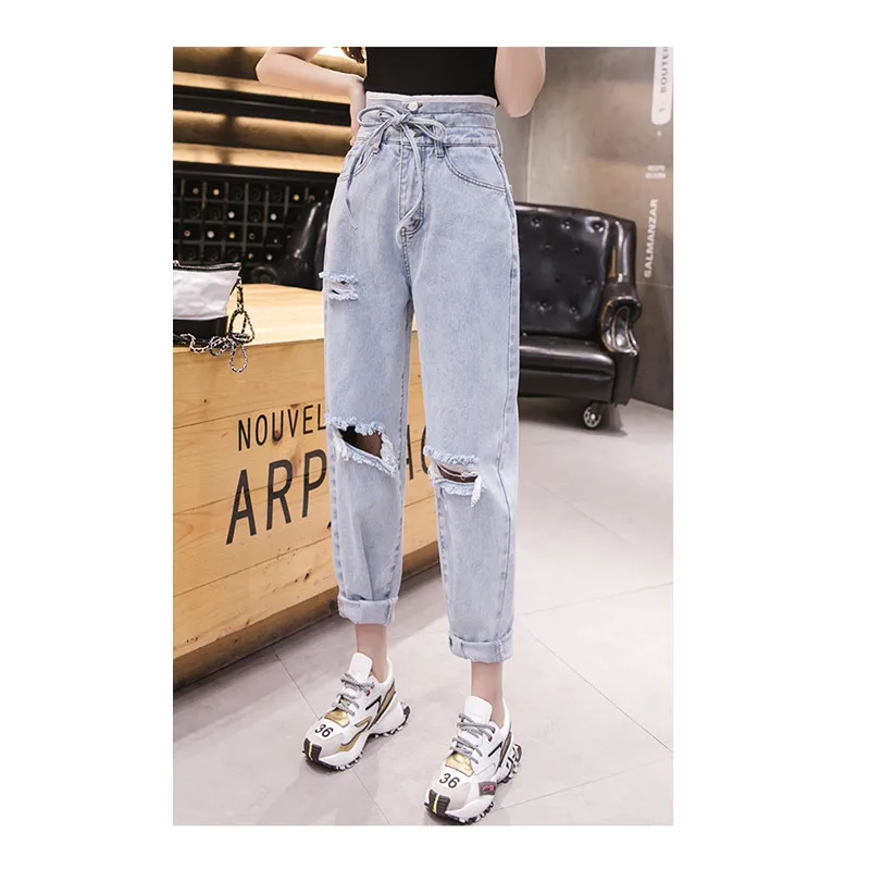 JUJULAND Summer Ripped Boyfriend Jeans For Women Loose Vintage High Waist Jeans Plus Size Jeans Pantalones Mujer Vaqueros 8583