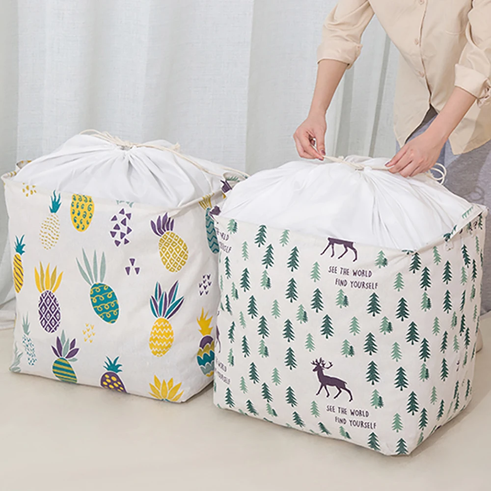 

90L 64L 36L Cotton And Linen Dustproof Laundry Basket Collecting Bucket Hamper Toy Dirty Clothes Storage Organizer With Closure