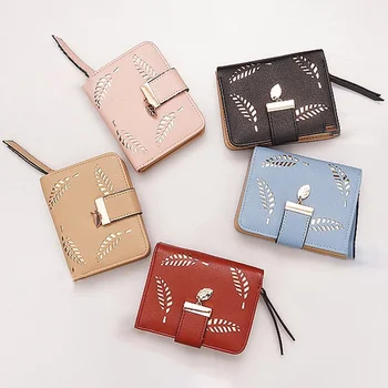 

Women Wallet Hollow Leaves Purse Fashion Womens Phone Wallets Female Pouch Short Purse Small Card Holder Coin Wallet
