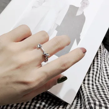 

New Style Cool Fashion Double-Knot Chain Thai Silver Adjustable Ring Women's S925 Fine Silver Ornament