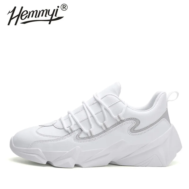 White Gray Hemmyi/Новинка года; мужские кроссовки; удобная мужская обувь; дышащая обувь из искусственной кожи; повседневная обувь; большие размеры 39-46; поддержка прямой доставки - Цвет: White Gray