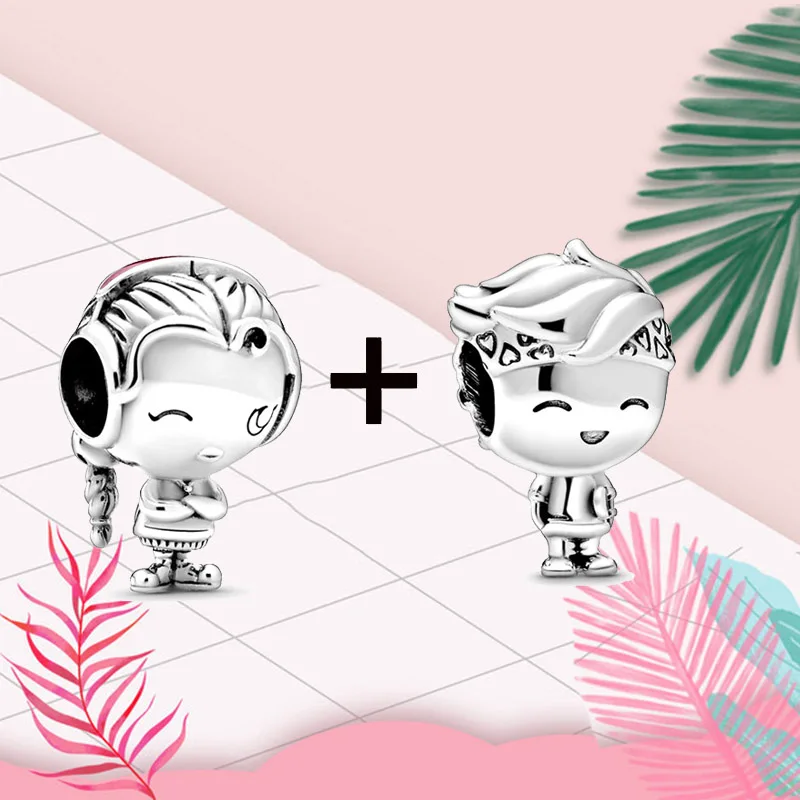 

Boosbiy 2pc New Arrival Silver Plated Young Girls & Boys Charms Beads Fit Brand Bracelets Romantic Couple Jewelry Accessories