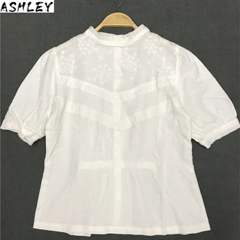

Casual Summer Japanese Linen Embroidery Womens Tops And Blouses 2020 New Solid Color Half Sleeve Loose Female Shirts