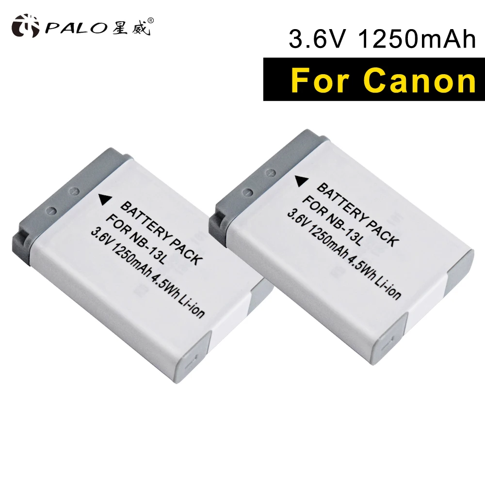 Palo 2pcs nb 13l li ion 3 6v 1250mah digital camera battery for canon