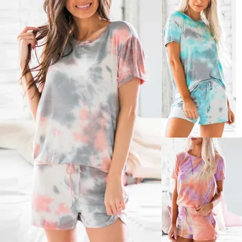 

Casual Two Piece Set Women Tie-dyed Print Sets Leisure Wear Lounge Wear Suit Home Tops+pants спортивный костюм жен ropa de mujer