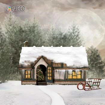 

Laeacco Winter Backdrops Pine Trees Snow Wood House Sled Photography Backgrounds Christmas Photophone Photocall For Photo Studio