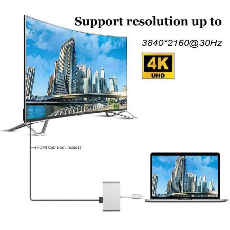 Abkt-usb C к Hdmi адаптер 4 K: адаптер type C мультипортовый av-конвертер с 2 портами Usb 3,0 и зарядным портом для Pro Chro