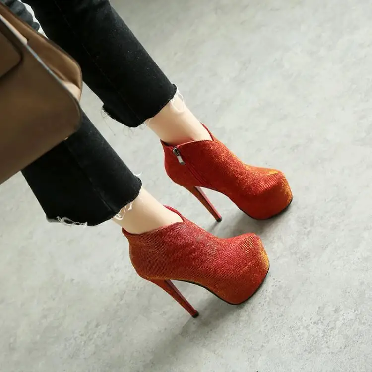 

Ankle Boots For Women Platform Shoes Woman Black Super High (8cm-up) Heel Red Ladies Spring Fashion Size 10 Womens 42 Bling