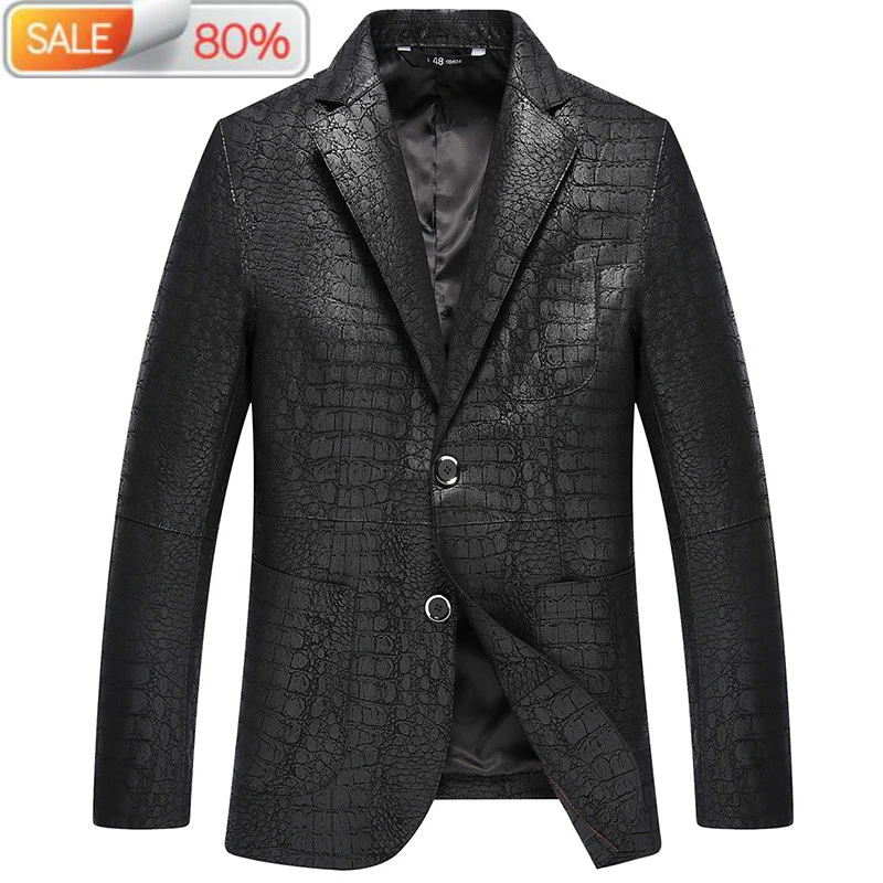 

Genuine Jacket New Crocodile Pattern Sheepskin Coat for Men Spring Fall Suit Collar Leather Jackets 4066
