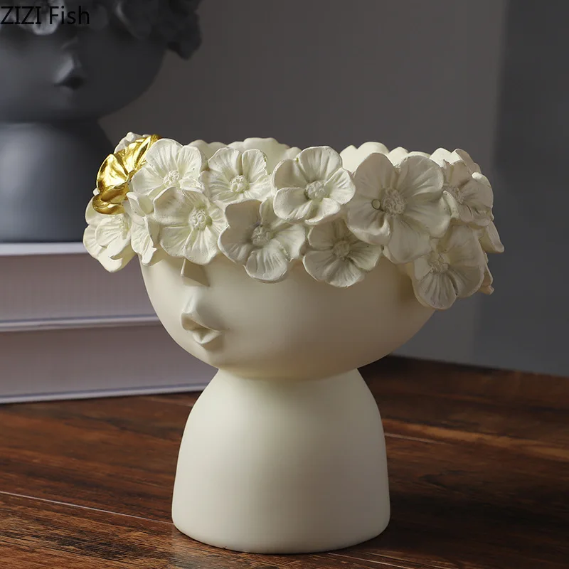 Fairy Garden Flower Vase Flower Pot Resin Figurines Modern Decor Desktop Storage Ornaments Wreath Girly Abstract Sculpture 4