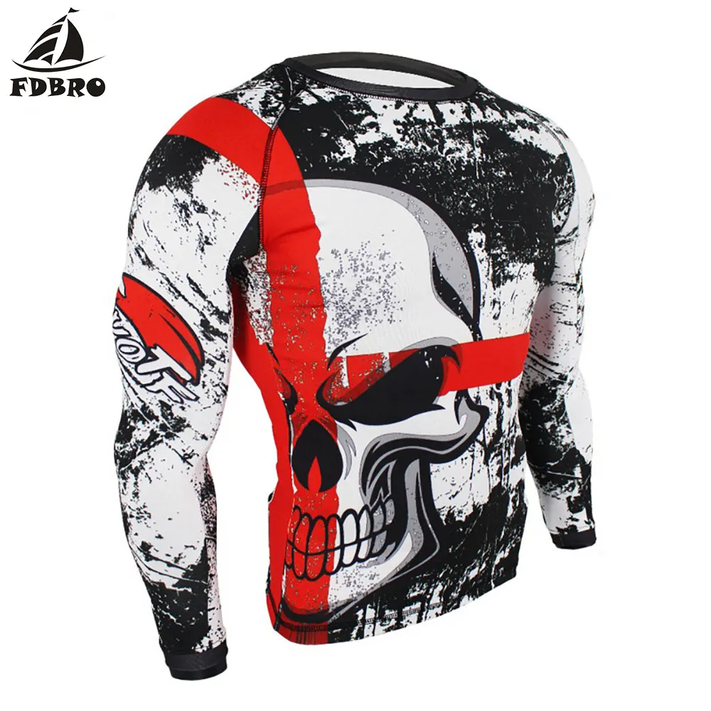 FDBRO набор для бокса компрессионная футболка и штаны с черепом рашгардом длинные