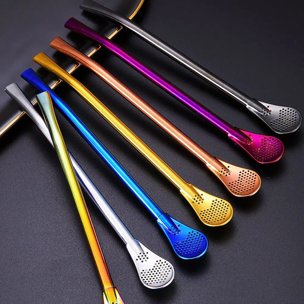 Экологичный многоразовый Чайный фильтр из нержавеющей стали с соломинкой, цветной моющийся кухонный инструмент для питья, посуда, аксессуары для бара