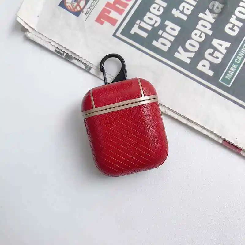Red Тканевый кожаный чехол для Airpods 1 2 Bluetooth беспроводные наушники ретро PU кожаный чехол для гарнитуры для Airpods 1 2 зарядная Коробка Чехол - Цвет: Red