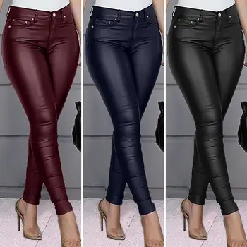 

ZANZEA PU Leather Pants Women Trousers Zipper Up Waist Skinny Pants Pencil Streetwear Female Solid Pantalones Fashion Bottoms