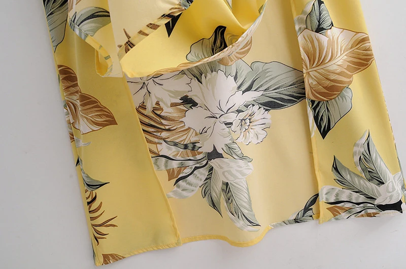 Women Stylish Elegant Floral Print Dresses Long Sleeve Sashes Bohemian Yellow Dress Turn Down Collar Office Ladies Shirt Dress