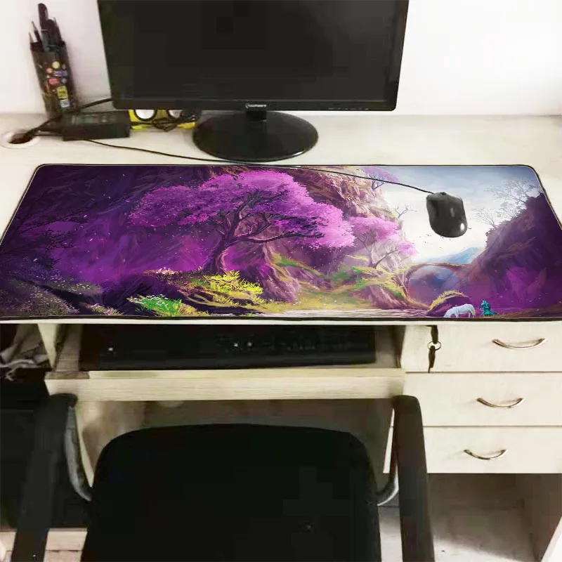 XGZ Fantasy Purple Tree Landscape Gaming Lock Edge Mouse Pad Large Computer Mousepad Rubber Desk Ma