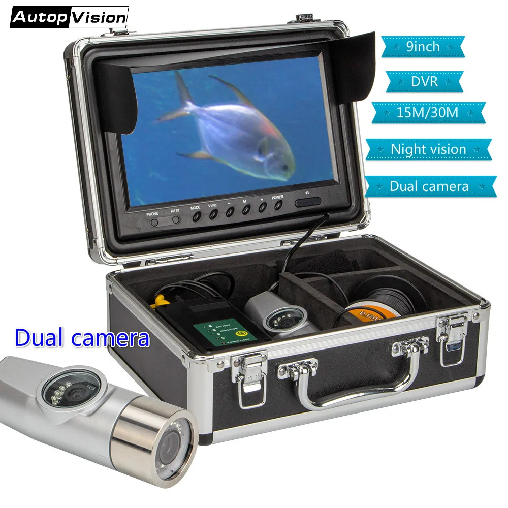 - WF21 underwater camera 15m 30m Dual camera with 9inch Screen with IR LED  Camera For Fishing  chimneywell with  DVR Recorder