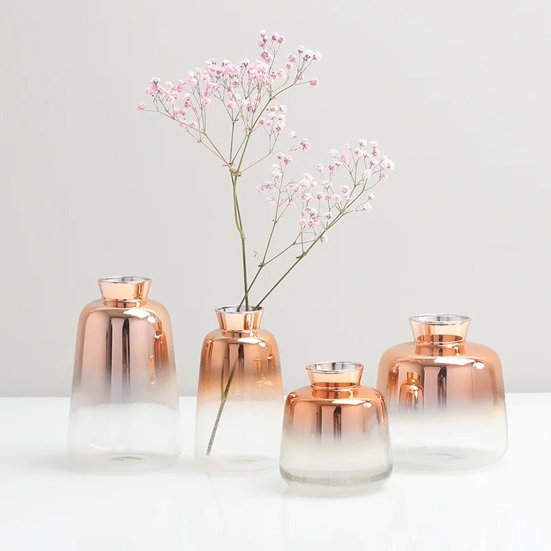 

Nordic Glass Vase Simple Plant Modern Home Decoration Gradual Rose Gold Flower Tabletop Ornament