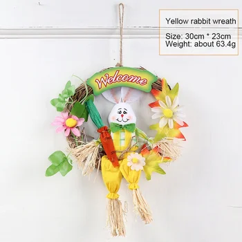 

Straw Wreath Easter Bunny Flowers Wedding Ornament Rustic Home Decor Kids Room Door Decoration Wall Home Winder Pendants